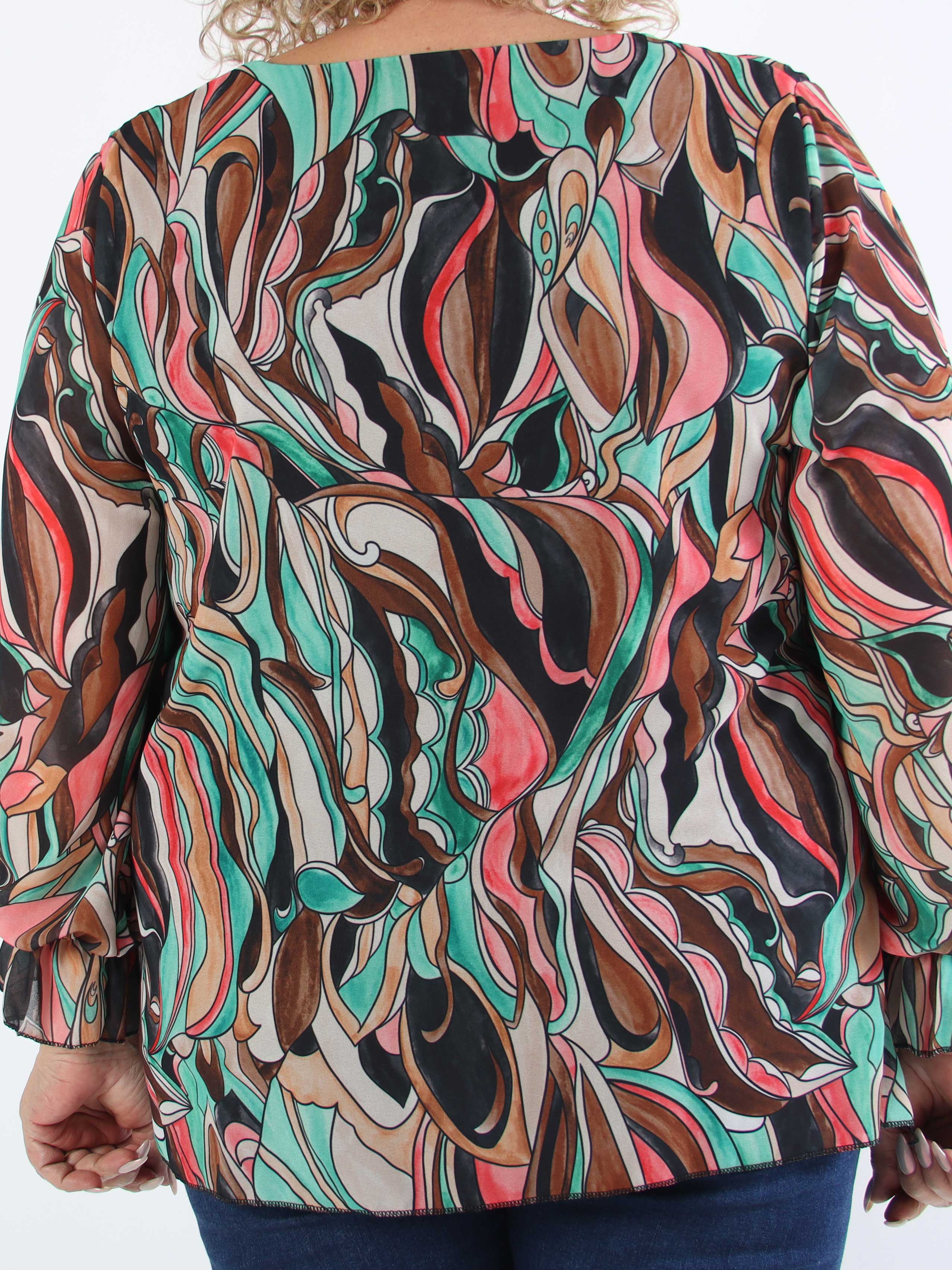 Lilia - Mønstret plisseret plus size bluse